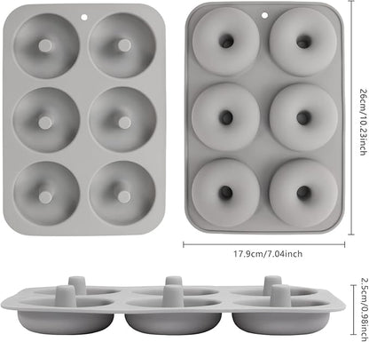 Aichoof Silicone Donut Mold for 6 Doughnuts, Set of 2. Food Grade LFGB Silicone Bagels Baking Pan, Non-Stick, Dishwasher Safe, Heat Resistant and Microwave Safe(Gray)