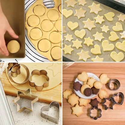 Metal Cookie Cutters Set - Star Cookie Cutter Stainless Steel Round Biscuit Cutter Heart Small Star Cookie Cutters Mini Flower Molds Cutter for Baking (20 Round Heart Flower Star Cookie Cutters)