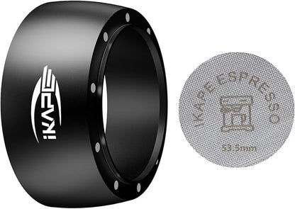 IKAPE Magnetic Dosing Funnel Set, 53MM Espresso Dosing Ring & Puck Screen Kit Compatible with Breville 54MM Bottomless Portafilter - with 8 Small Magnet (Black)