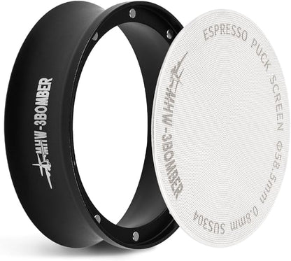 MHW-3BOMBER 58mm Espresso Dosing Funnel & Puck Screen Set, Magnetic Dosing Rring & Reusable Filter kit Compatible with 58mm Bottomless Portafilter, Coffee Dosing Ring with Eppresso Puck DR7013-OS