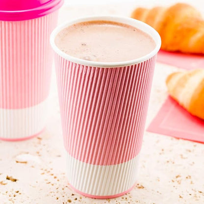 Restaurantware 16 Ounce Ripple Wall Disposable Coffee Cups, 500 Insulated Light Pink Paper Tumblerss for Hot Drinks like Tea and More, Rolled Rim Design, Lids Sold Separately