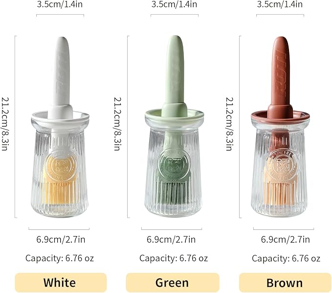 Oil Dispenser with Brush - Glass Olive Oil Dispenser for Kitchen, 3 IN 1 Oil Dispenser Bottle with Silicone Basting Brush for Cooking Vinegar Sauce BBQ Grill Frying (Green)