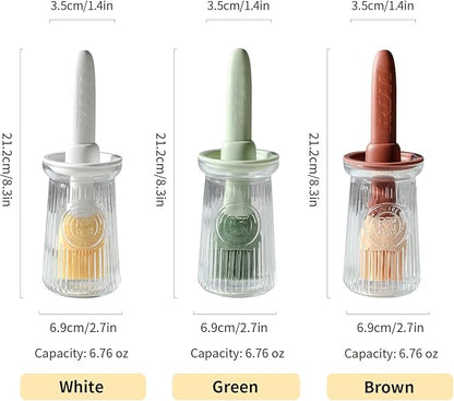 Oil Dispenser with Brush - Glass Olive Oil Dispenser for Kitchen, 3 IN 1 Oil Dispenser Bottle with Silicone Basting Brush for Cooking Vinegar Sauce BBQ Grill Frying (Green/White)