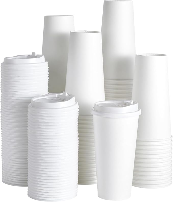 JOLLY PARTY [100 Pack] 20 oz Paper Coffee Cups, Disposable Paper Coffee Cup with Lids, Hot/Cold Beverage Drinking Cup for Water, Juice or Tea, Suitable for Home, Shops and Cafes