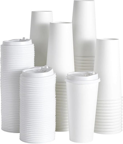 JOLLY PARTY [100 Pack] 20 oz Paper Coffee Cups, Disposable Paper Coffee Cup with Lids, Hot/Cold Beverage Drinking Cup for Water, Juice or Tea, Suitable for Home, Shops and Cafes