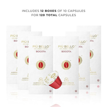 Piu Bello Coffee Pods - Nespresso Machine (Original) Compatible Capsules Pack - Rich & Balanced Taste - Strong Italian Espresso Flavored - Kosher Certified (120 Count Single Flavor) (Bogota)