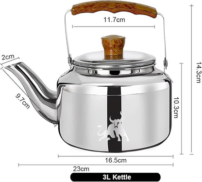 Chandler 3.12 Liter Tea Pots, Vintage Tea Kettle - 0.4mm Stainless Steel Pot - Hard to Dent | Ergonomic Handle with a Cool Grip | Portable Tea Kettle For Camping (Silver Colour)