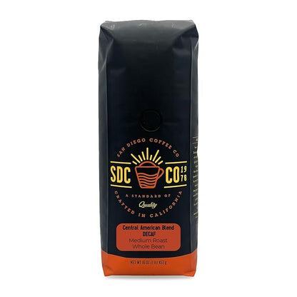 San Diego Coffee DECAF Central American Blend, Medium Roast, Whole Bean Coffee, 16-Ounce Bag Café en grano tostado descafeinado
