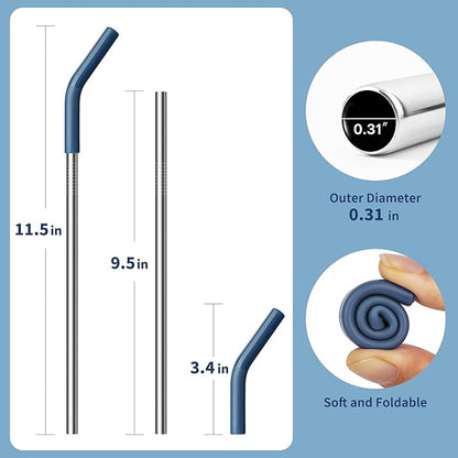 30 oz Straw for YETI Tumbler, Metal Straight Straws Reusable with Silicone Tip for Simple Modern 24 oz Tumbler and 32oz Glass Tumbler, Cleaning Brush, 1 Portable Bag