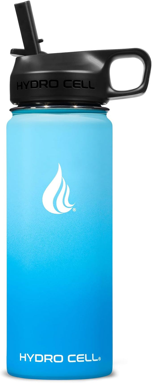 HYDRO CELL Stainless Steel Insulated Water Bottle with Straw - For Cold & Hot Drinks - Metal Vacuum Flask with Screw Cap and Modern Leakproof Sport Thermos for Adults (Sky/Blue 18oz)