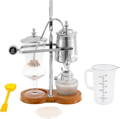 LOYALHEARTDY Vintage Siphon Coffee Maker, Belgian Luxury Syphon Coffee Machine with Royal Family Temperament, Silver Retro Royal Family Balance Siphon Coffee Maker Siphon Brewer Vintage Coffee Pot