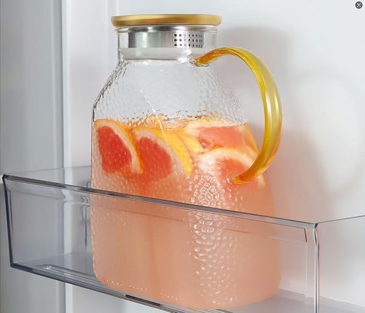 Glass Pitcher With Lid, 2 Liters Glass Pitchers With Handle And Lid, 68 oz Water Pitcher For Fridge, Tea Jug Carafe Jar For Hot/Cold Water Iced Juice Coffee Milk Fruit