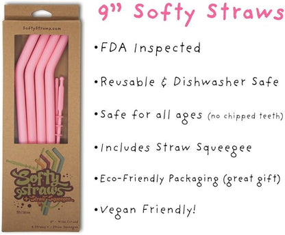 Reusable Silicone Drinking Straws - Big Size with Curved Bend for Tumblers Made from BPA Free No-Rubber Silicon - Flexible, Collapsible, Chewy, Bendy, Safe for Kids/Toddlers