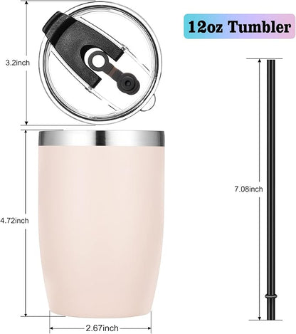 VEGOND Stainless Steel 12 oz Tumblers bulk Vacuum Insulated Double Wall Travel Tumbler with Lid and Straw Reusable Tumbler, Beige 6 pack