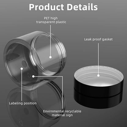 Patelai 4 Pieces Round Wide-mouth Leak Proof Plastic Container Jars with Lids for Travel Storage Makeup Beauty Products Face Creams Oils Salves Ointments DIY Making(2 Ounce,Black)