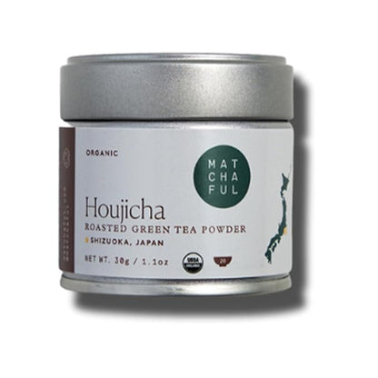 Matchaful Houjicha Powder - Organic Roasted Green Tea Powder - Smooth and Earthy with Flavor Notes of Coffee, Puffed Rice, Cacao - Enjoy Hot or Iced - 30g Tin