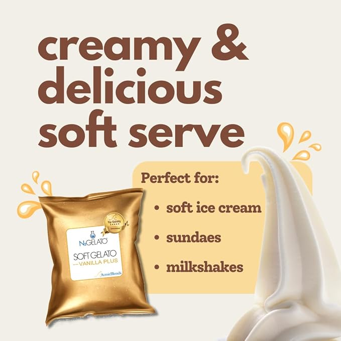 AussieBlends Vanilla Plus Soft Serve Mix, ideal for Milkshakes, Sundaes, and Frozen Desserts | 1-Pack, Imported