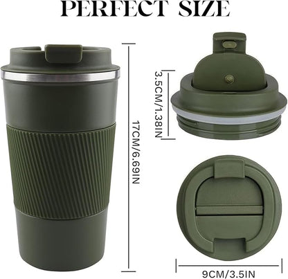 YINBAOGE Insulated Travel Coffee Mug Spill Proof Leak Proof Pobtable To Go Camping Stainless Steel Coffee Tumbler Reusable Coffee Cups with Lids Thermos for Hot and Cold Drink (Green, 17 OZ)
