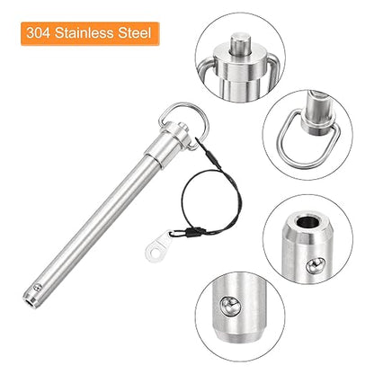 uxcell 1 Pcs Quick Release Pin, 1/2" x 4"(Dia. x L) Push-Button Ball Locking Pin 304 Stainless Steel Ring Handle Locking Pin with Wire for Audio Bimini Top Marine, Silver