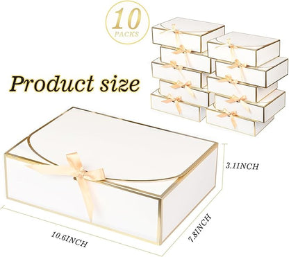 10Pack White Gift Boxes, 10.6x7.8x3.1Inch Bridesmaid Proposal Box with Ribbons, Gift Boxes with Lids for Presents, Mother's Day, Wedding, Birthday Party, Anniversary