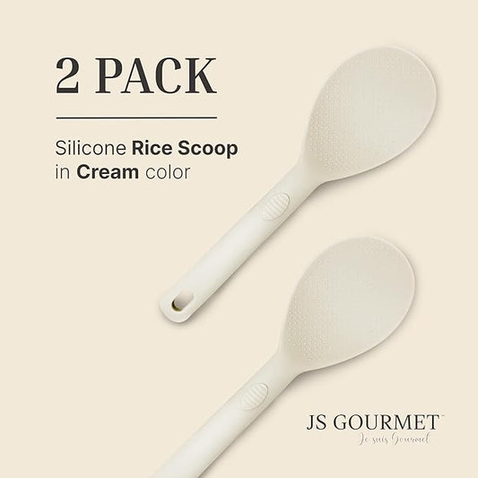 Silicone Rice Paddle Set – 2-Piece Set of Spoon Spatulas for Non-Stick Cookware – Kitchen Tools and Accessories with Comfortable Handles, Heat-Resistant Utensils for Cooking and Baking – Cream