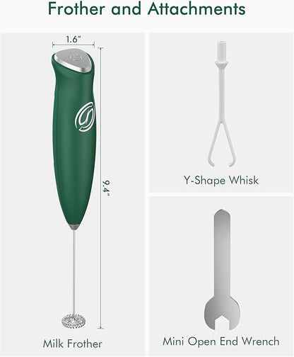Milk Frother Handheld Frother Wand Drink Mixer Handheld Coffee Stirrers Electric Frother for Coffee Mixer Wand with 2 Whisk frother for protein powder coffee frother handheld-Green
