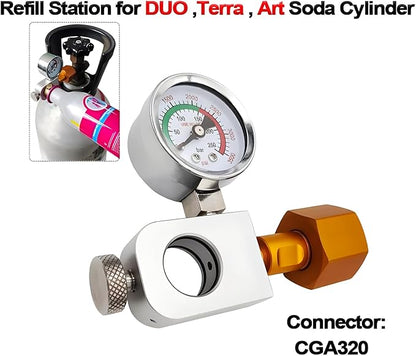 Soda Co2 Refill Adapter with Big Pressure Gauge for Pink Co2 Cylinder,Soda Co2 Exchange Carbonator Fill Station Compatible with DUO Terra Art Soda Co2 Tank