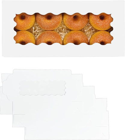 qiqee 12x5.5x2.5 Inch White Cookie Box with Window 15 Packs Two Uses Pastry Biscuit Bakery Box for Packaging