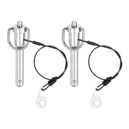 uxcell 2 Pcs Quick Release Pin, 3/8" x 1.5"(Dia. x L) Push-Button Ball Locking Pin 304 Stainless Steel Ring Handle Locking Pin with Wire for Audio Bimini Top Marine, Silver