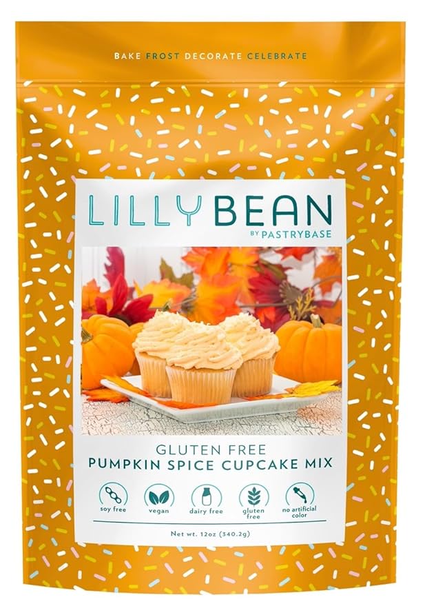 LillyBean Gluten Free Moist Pumpkin Spice Cake and Cupcake Mix with No Artificial Colors - Dairy and Soy Free, Vegan - Makes Delicious Desserts - Cakes, Cake Pops - 12 oz