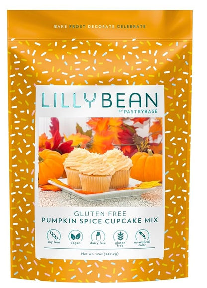 LillyBean Gluten Free Moist Pumpkin Spice Cake and Cupcake Mix with No Artificial Colors - Dairy and Soy Free, Vegan - Makes Delicious Desserts - Cakes, Cake Pops - 12 oz