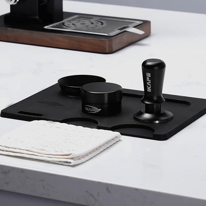 IKAPE 53.3MM Espresso Tamper Kit Black 6 IN 1, Espresso Tool Kit with Coffee Tamper, Distributor, Magnetic Dosing Funnel, Silicone Mat, Puck Screen, Cleaning Towel
