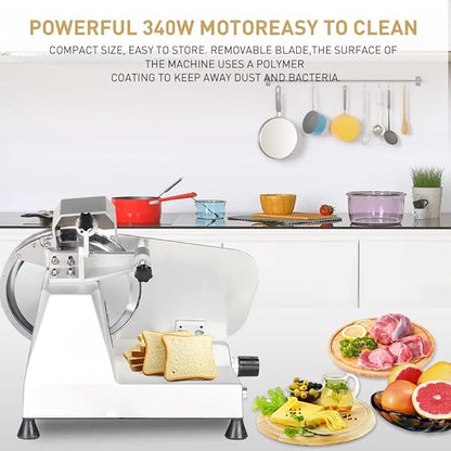 Meat Slicer 340WHome Use and for Commercial 10-inch Electric Food Slicer with Chromium-plated Steel Blade and Built-in Sharpening Stone Easy to Clean Adjustable Thickness Cuts Meat Bread and Cheese