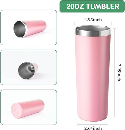 20 oz Skinny Tumbler with Lid and Straw,Stainless Steel Vacuum Insulated Tumbler Cup Double Wall Leak-proof Coffee Mug,Travel Thermal Water Tumbler for Office,Outdoor (Lavender/White/Pink/Teal)