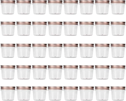 Novelinks 4 Ounce Clear Plastic Jars with Rose Gold Lids - Refillable Round Containers for Kitchen & Household Storage - BPA Free (40 Pack)