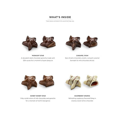 Godiva Holiday Stars Collection Gift Box, Festive Star-Shaped Chocolates with Ganache, Caramel & Raspberry Filling, Limited Edition Holiday Assortment, 16 Pc