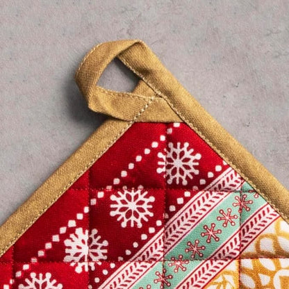 Maison d' Hermine Pot Holders Set 100% Cotton Heat Resistant Potholders 8" x 8" Hot Pads with Loop BBQ, Cooking, Baking, Grilling, Kitchen, Handling Hot Pans (Pack of 2, Sofia)