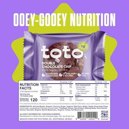 Toto's Double Chocolate Chip Vegan Cookies: Gluten-Free High-Fiber Cookie with Plant-Based Protein, Superfoods, and Adaptogens - 10X Individually Wrapped Cookies