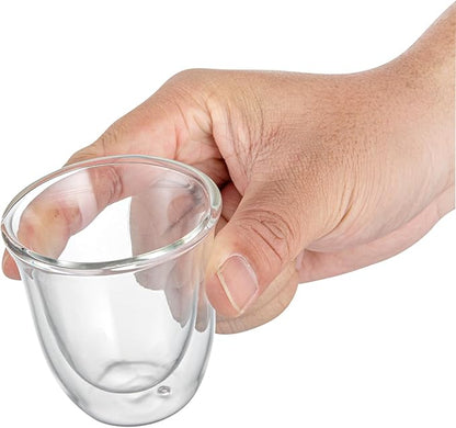 Restaurantware-Forma Professional 2.7 Ounce Double Wall Shot Glasses, 12 Insulated Espresso Cups - Dishwashable, Reusable, Clear Glass Coffee Cups, Freezable, For Hot Or Cold Beverages