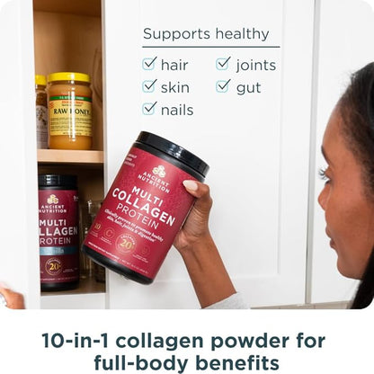 Ancient Nutrition Collagen Peptides Powder, Multi Collagen Protein, Women & Men, Vitamin C, Probiotics, Hydrolyzed Collagen, Supports Skin, Joints, Gut Health, Unflavored, 60 Servings