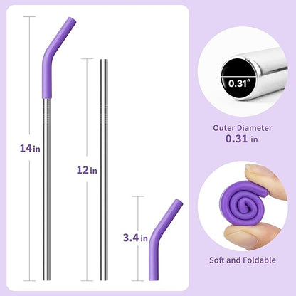 40 oz Metal Straw for Stanley Cup,Simple Modern, Meoky Tumbler, 5 Pcs Reusable Stainless Steel Straws with Silicone Tip, Replacement Straws for 40oz Tumblers, Cleaning Brush, 1 Portable Bag