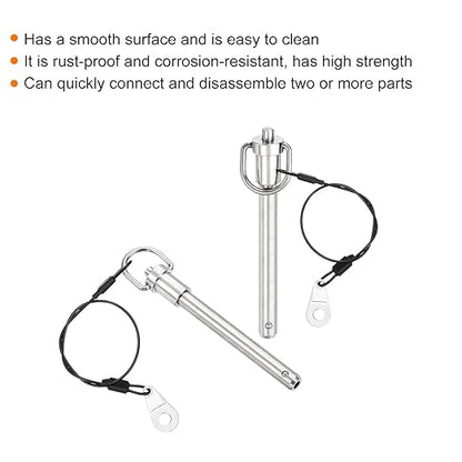 uxcell 1 Pcs Quick Release Pin, 3/8" x 3"(Dia. x L) Push-Button Ball Locking Pin 304 Stainless Steel Ring Handle Locking Pin with Wire for Audio Bimini Top Marine, Silver