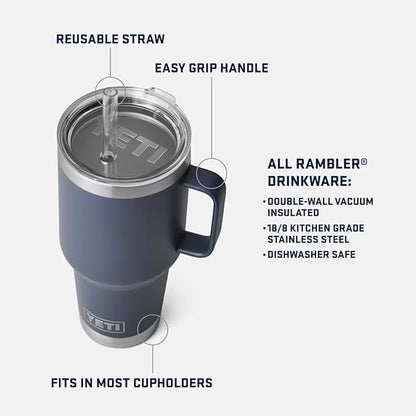 YETI Rambler 35 oz Tumbler with Handle and Straw Lid, Travel Mug Water Tumbler, Vacuum Insulated Cup with Handle, Stainless Steel, Papaya