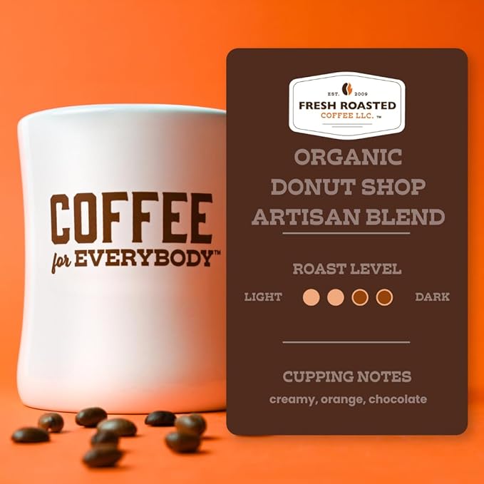 Fresh Roasted Coffee, Organic Donut Shop | USDA Organic, Kosher | Medium Roast 12 oz Ground