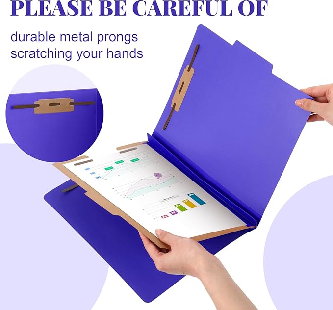 12 Pcs Classification Folders Letter Size, Back to School Supply for Teacher, Student, 1 Divider Pressboard File Folder Bulk with 2 Fasteners, 3.5 Inch Expanding File Organizer (Purple)