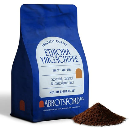 Ethiopia Yirgacheffe Ground Coffee, Medium-Light Roast Ground Coffee with Stone Fruit, Caramel & Toasted Pine Nuts, Specialty Coffee, Single Origin 12oz Bag, Perfect Flavored Ethiopian Coffee Gift