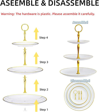 5 Pcs Dessert Table Stand Set - 2x Small 3 Tier Plastic Cupcake Display Stands Cookie Tray Rack Serving Tower & 3x Trays for Wedding Baby Shower Tea Party