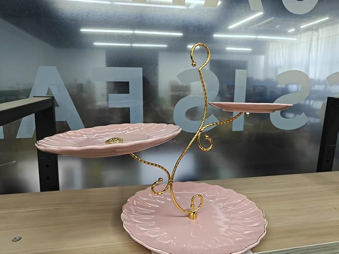 Sweejar 3 Tier Ceramic Cake Stand Wedding, Dessert Cupcake Stand for Tea Party Serving Platter (Milk Pink)