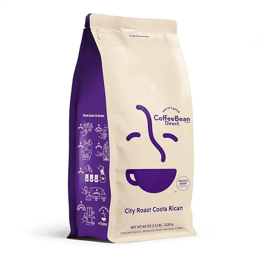 Coffee Bean Direct City Roast Costa Rican, Whole Bean Coffee, Medium Roast, 2.5 Pound Bag (Pack of 1)