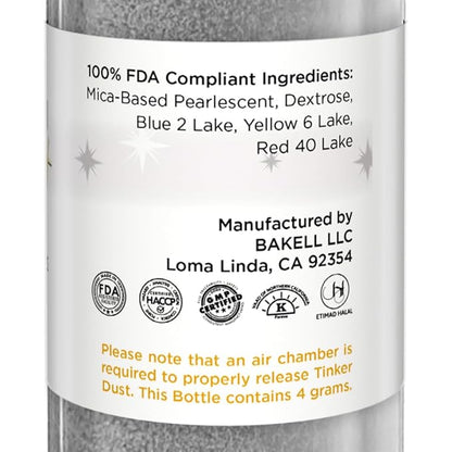 Bakell - Silver Tinker Dust (4g, 1x Mini Spray Pump) Edible Glitter for Food, Desserts, and Beverages!